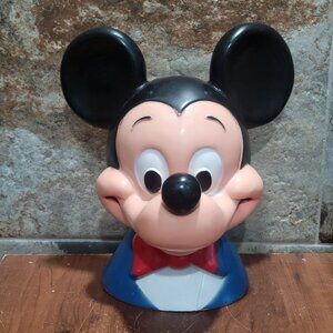 Vintage 1971 Play Pal Plastics Mickey Mouse Head Coin Bank Piggy Bank Missing Bo